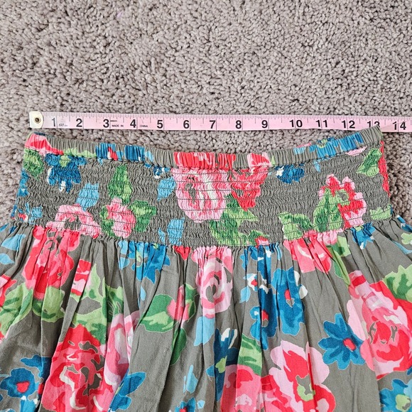 Mini Boden Kids Girls Floral Smocked Waist Cotton Lined Skirt Olive Pink 11-12Y - Picture 3 of 8